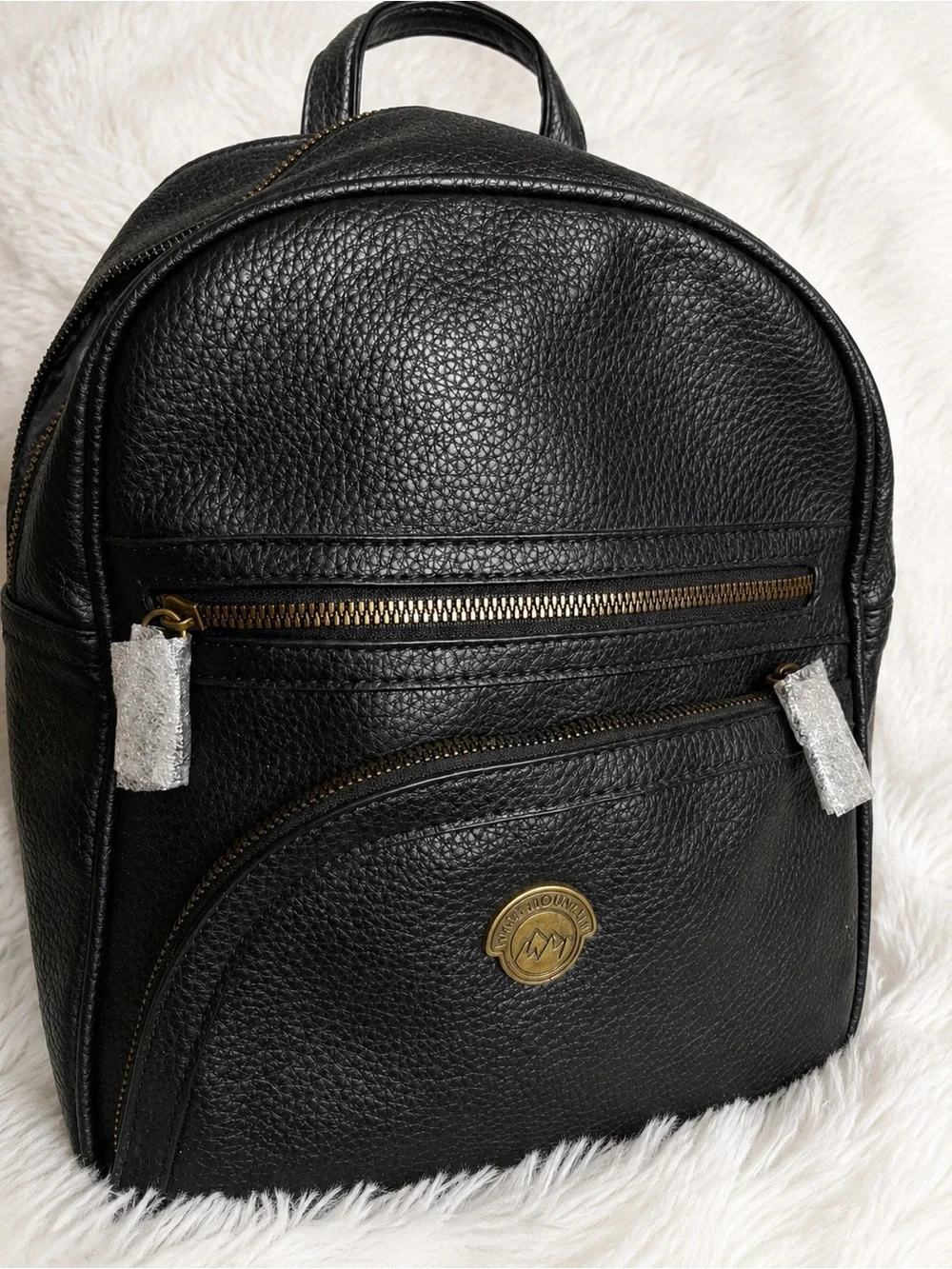 White Mountain Black Pebbled Leather Backpack with Gold Hardware